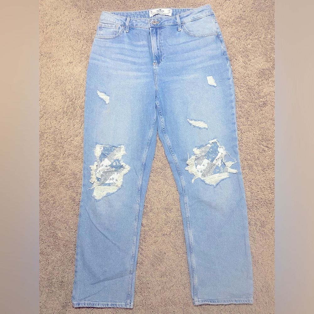 Curvy High-Rise Ripped Medium Wash Patched 90s Vintage Straight Jeans HO…